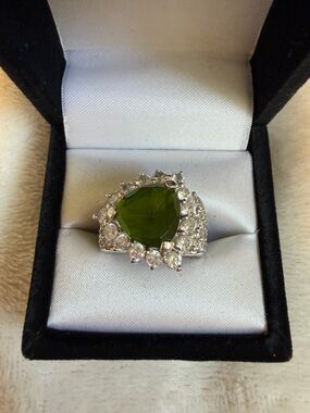 Classic Green Stone Halo Cocktail Ring - Women Jewelry